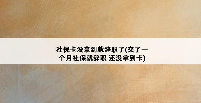 社保卡没拿到就辞职了(交了一个月社保就辞职 还没拿到卡) 